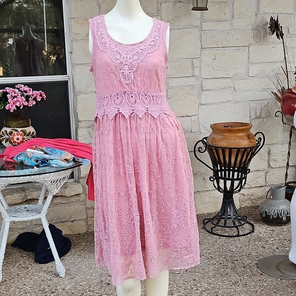 Sundance Juliet Rose Pink Lace Boho Romantic Sleeveless Embroidered Dress Size 6 - Picture 2 of 11